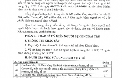 báo cáo kết quả khảo sát sự hài lòng người bệnh quý 3